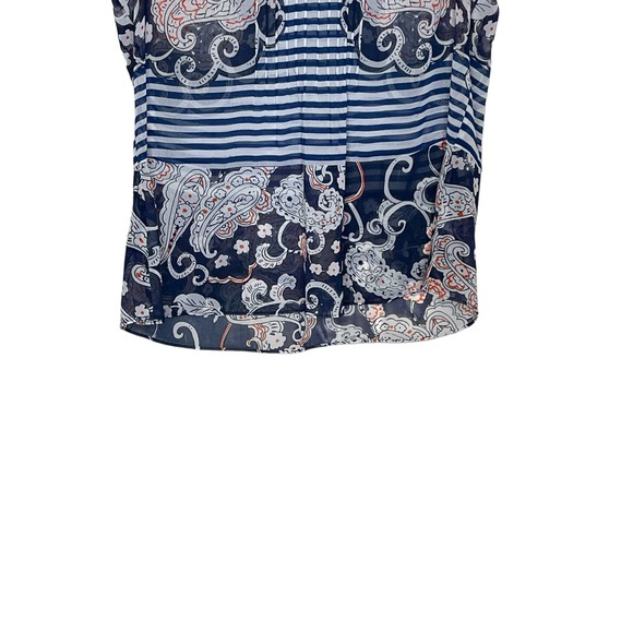Cabi Women Top Sheer Tank Paisley Striped Ruffled Peplum Sleeveless Blue Small - Picture 5 of 9